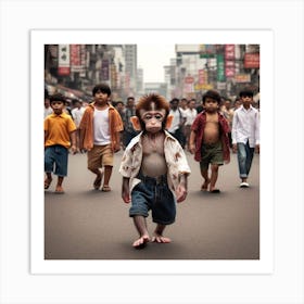 Monkey In The Street Art Print