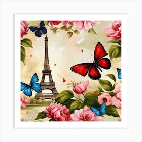 Paris With Butterflies 82 Art Print