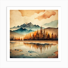 Watercolor Landscape With Trees Art Print