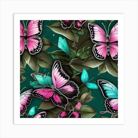 Butterflies On A Green Background Art Print