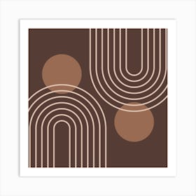 Mid Century Modern Geometric cI in Rustic Brown Mocha (Rainbow and Sun Abstraction) 3 Art Print