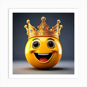 Firefly 3d Smiley Face Emoji With Gold Crown On Gray Background 37042 Art Print