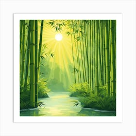 A Stream In A Bamboo Forest At Sun Rise Square Composition 333 Art Print