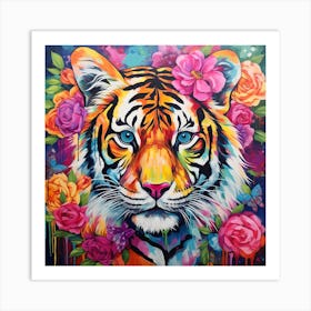 Tiger With Flowers Art Print