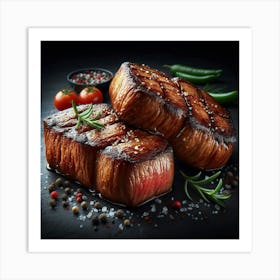 Steak On A Black Background Art Print