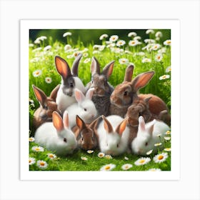 Rabbits In The Meadow Art Print