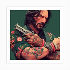 Hunzinator Keanu Reeves With Tattoos Art Print