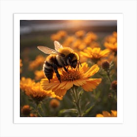 Bee On A Flower Art Print