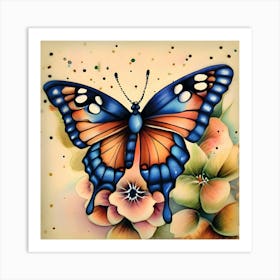 Vintage Butterfly On Flowers Art Print