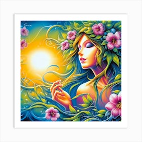 Woman With Flowers In Her Hair 1 Art Print