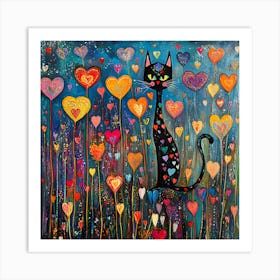 Abstract painting of a cat in a flower field 10 Art Print