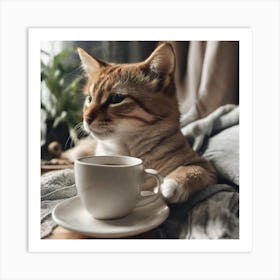 Cat With A Cup Of Tea Art Print