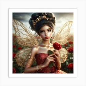 Fairy Girl With Roses Art Print