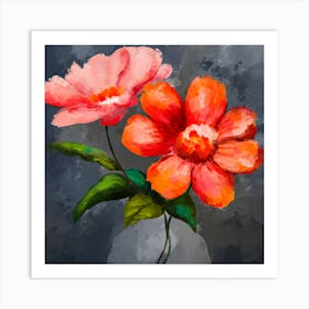 Pink Orange Flowers 1 Art Print