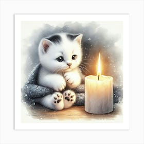 Little Kitten With A Candle Art Print