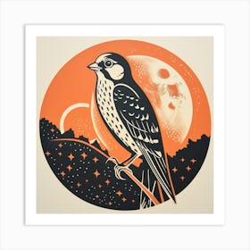 Retro Bird Lithograph American Kestrel 1 Art Print