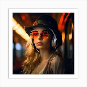 Young Woman Listening To Music Art Print