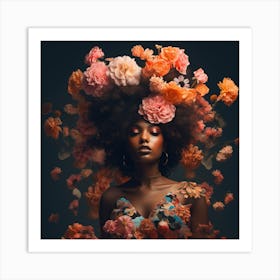 Black Queen Infused With Floral Crowned, Melanin Magic Art Art Print
