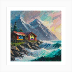 Acrylic and impasto pattern, mountain village, sea waves, log cabin, high definition, detailed geometric 6 Art Print