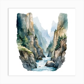 Watercolor Of A Waterfall 3 Art Print