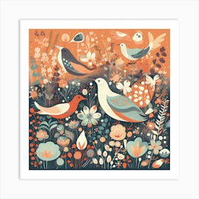 Birds In The Meadow Art Print
