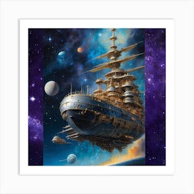 Spaceship In Space Art Print