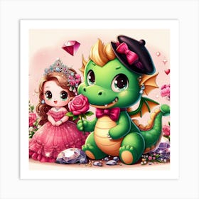 Princess And Dragon 2 Art Print