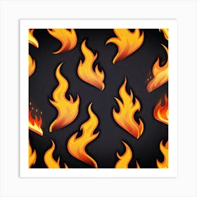 Fire Flames On Black Background Art Print