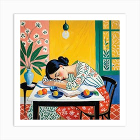 Woman Sleeping At The Table 11 Art Print