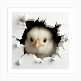 Chick Peeking Out Of Hole Art Print