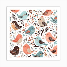 Cute Birds Seamless Pattern 3 Art Print