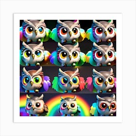 Rainbow Owls 1 Art Print