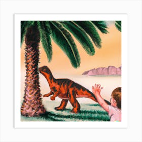 Baby Petting a Dinosaur 3 Art Print