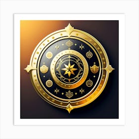 Golden Shield With Stars Art Print