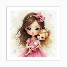 Girl Holding Cute Doll Poster