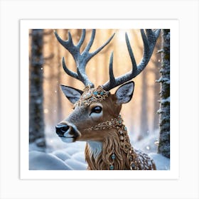 Deer In The Snow 7 Art Print