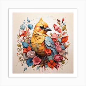 Bird With Flowers 1 Art Print