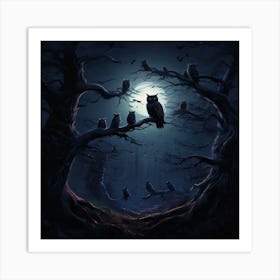 Owls In The Forest 1 Art Print