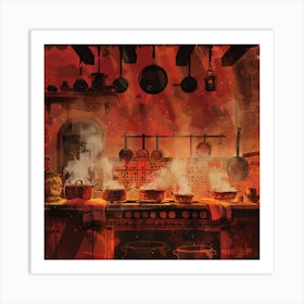 Kitchen With Pots And Pans Art Print