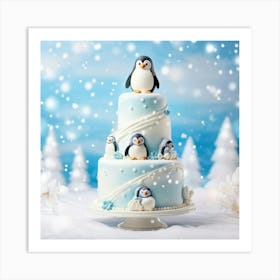 Penguins On A Cake 2 Art Print