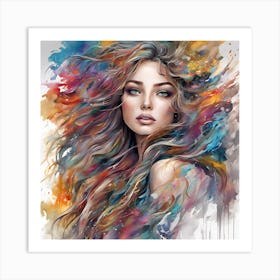 Girl With Colorful Hair 2 Art Print