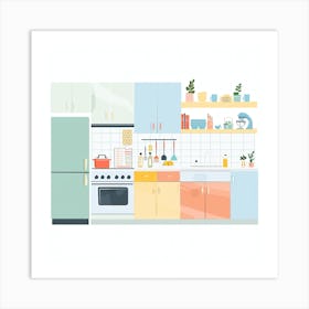 Kitchen Interior Flat Vector Illustration 10 Art Print