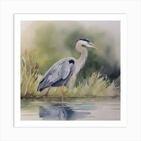 Great Blue Heron Watercolour 2 Art Print
