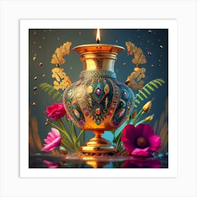 A vase of pure gold studded with precious stones Art Print
