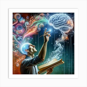 Man With A Book And Brain Art Print