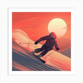 Skier At Sunset Art Print