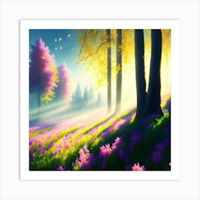 Purple Flowers In A Forest Art Print