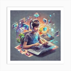 Boy Using A Laptop 3 Art Print