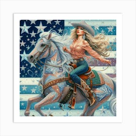 Cowgirl On Horseback Art Print