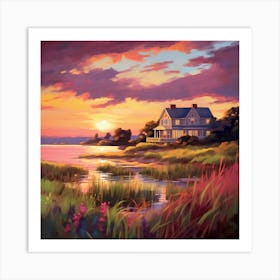 Sunset Meadow On A Lake Art Print